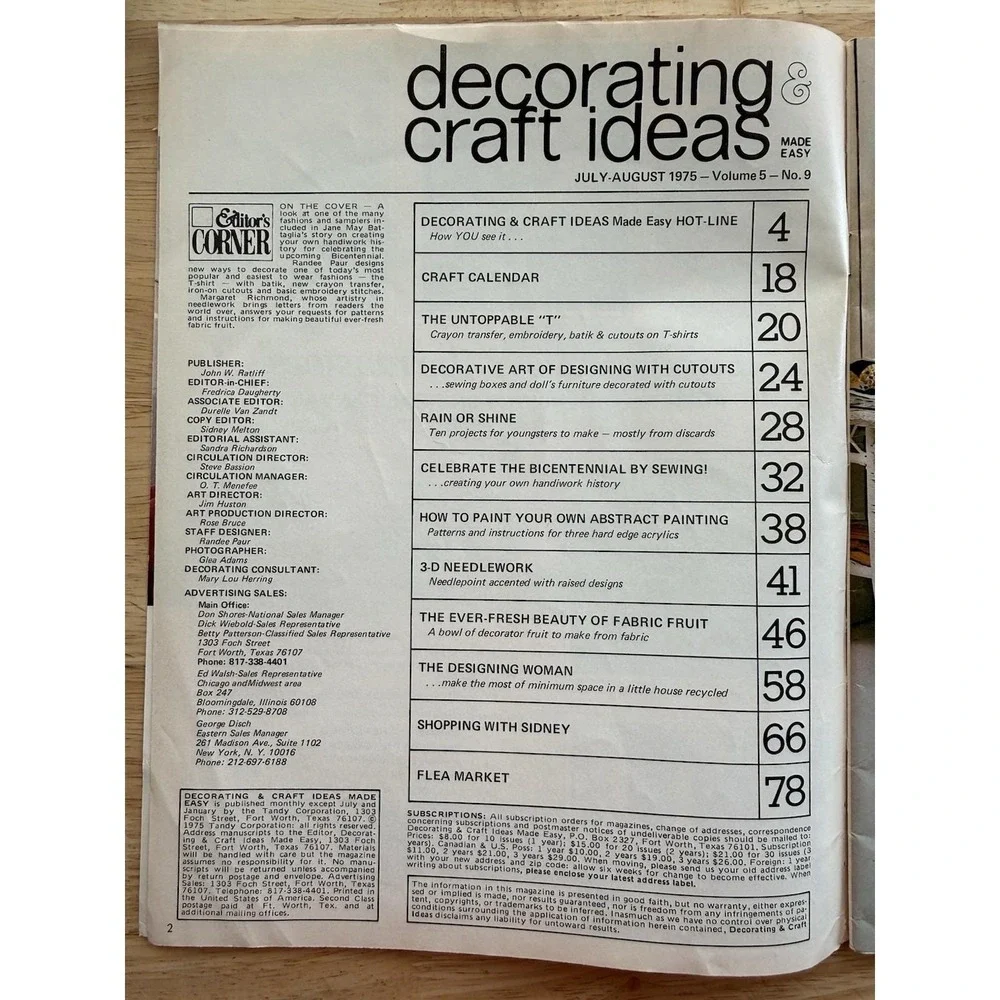 DECORATING & CRAFT IDEAS‎ Magazine August 1975 Needlework, Fabric Fruit, History